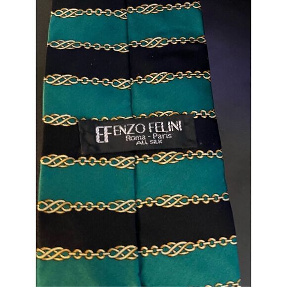 Efenzo Fellini 100% Silk Tie. Gorgeous Classic. Green and Black. One Size - Picture 2 of 4